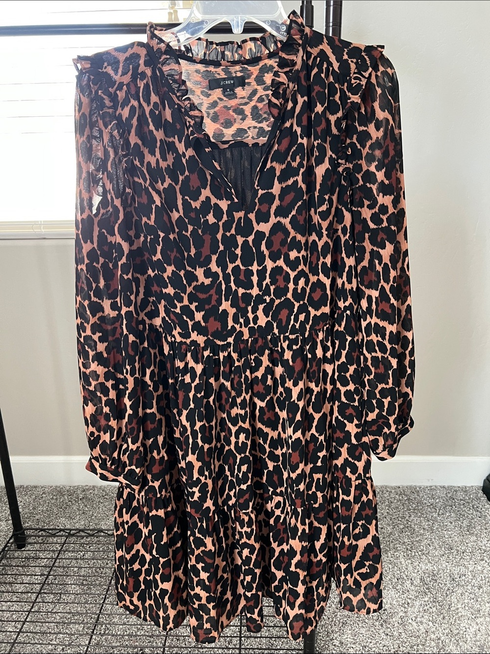 JCrew Leopard-Print Tiered Dress in Black and Brown